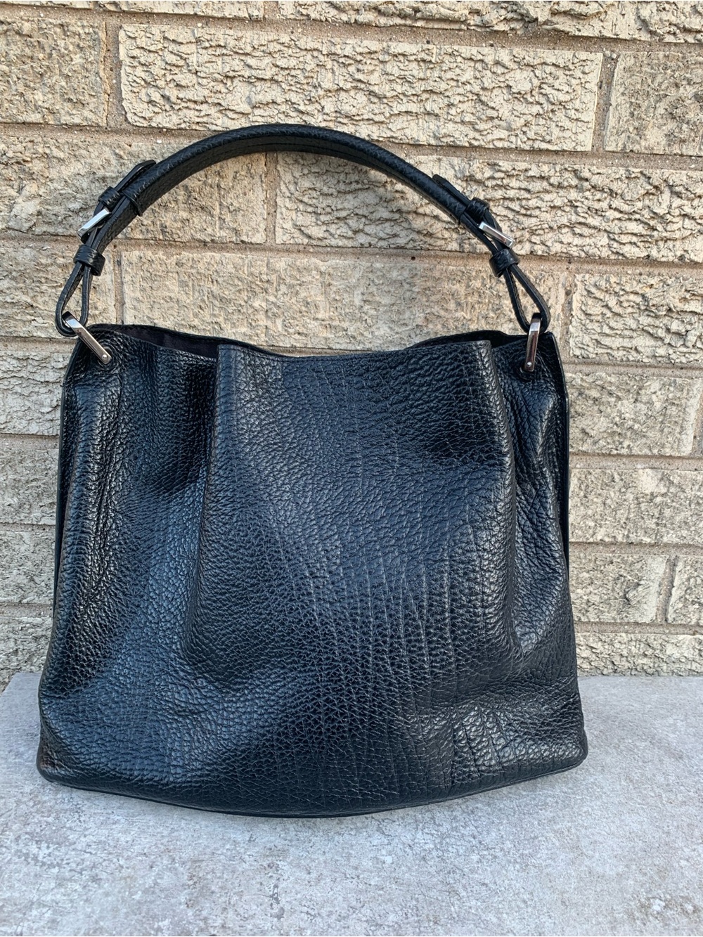 Massimo Dutti Nappa Leather Bucket Bag in black